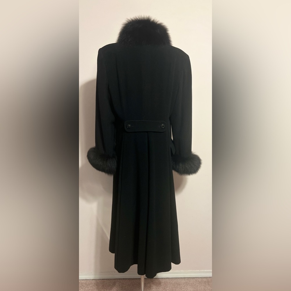 Hannah Black Wool and Cashmere Coat with Real Fur Trim - Picture 2 of 7